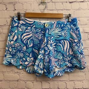 Lilly Pulitzer Buttercup Knit Shorts Sound The Sirens Print Blue Women's Size 4